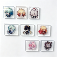 Broche en acrylique irrégulière personnalisée avec étui magnétique carré, épinglette de personnage de jeu, stock stable, illustration personnalisée