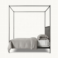 RH 19. C. Französisch Eisen Sperrholz Panel Baldachin Weiches Bett Twin Size Luxus Schmiedeeisen Rahmen Leder Cabrio Kopfteil Antik