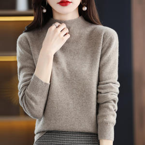 Suéter de lana de Cachemira para <span class=keywords><strong>mujer</strong></span>, <span class=keywords><strong>Jersey</strong></span> de punto personalizado de <span class=keywords><strong>cuello</strong></span> <span class=keywords><strong>alto</strong></span>, Color <span class=keywords><strong>gris</strong></span>, 100% - Product Image 1