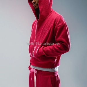 Clothing Custom Blank Waffle Knit Sweat Suits Two Piece Jogging Suit Heavyweight Straight Leg Baggy Sweatpants and Hoodie <b>Set</b> - Product Image 5