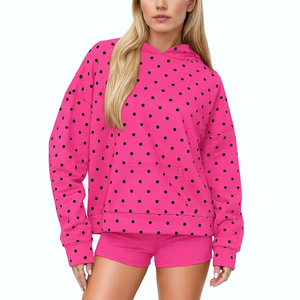Sweat à capuche oversize tendance pour femme en molleton à pois, 100 % coton mélangé, séchage rapide, logo frontal, décontracté et confortable pour la maison - Product Image 1