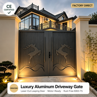 Portail de garage moderne en aluminium anthracite, motif cerf, pour villa et propriété, motorisé, double battant, antirouille, 6063 OEM ODM