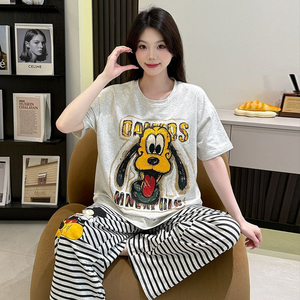 Pijamas térmicos de verano para mujer, pantalones de punto a rayas de perro Pluto gris claro, pantalones cortos largos de cintura elástica, <span class=keywords><strong>ropa</strong></span> explosiva para el hogar - Product Image 6