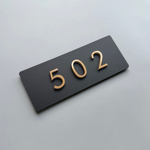 <span class=keywords><strong>Plaque</strong></span> de porte flottante moderne en acrylique 3D surélevée, personnalisée, noir et or, pour numéro de <span class=keywords><strong>maison</strong></span>, appartement ou hôtel - Product Image 5