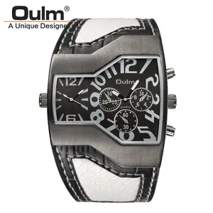 Meilleures montres pour hommes, multi-fuseau horaire, pilote à <span class=keywords><strong>grand</strong></span> visage, Design décontracté, montre-bracelet analogique à Quartz, confortable, bracelet en cuir - Product Image 1