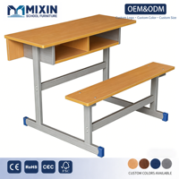 Table et banc d'école en mélamine, design moderne, bureau et chaise scolaires à deux places avec mobilier de classe pour salle de classe, avec 2 tiroirs