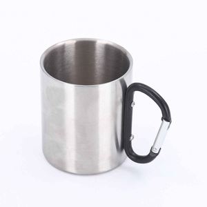 Stainless Steel Tumbler With Carabiner Handle Portable Outdoor Camping Mug Minimalist Design Travel <b>Cup</b> - Product Image 1
