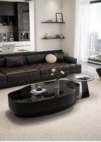 Set Meja Kopi Kaca Temper Hitam Modern Minimalis Bentuk Tidak Beraturan yang Elegan, Cocok untuk Ruang Tamu dan Lobi