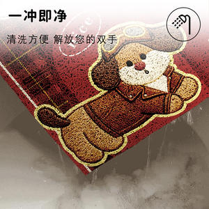 พรมเช็ดเท้าปักลายสุนัขและแมวนำโชค รูปทรงแปลกตา ผ้าไหมลูป ลายปะติดสีแดงอบอุ่น สำหรับทางเข้าบ้าน - Product Image 2