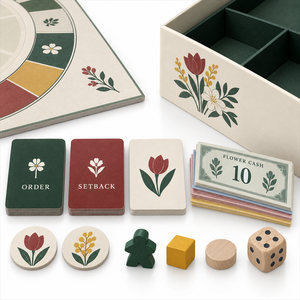 Gioco da Tavolo Strategico per Negozio di Fiori Personalizzato con Banconote di Carta, <span class=keywords><strong>Carte</strong></span> d'Ordine, <span class=keywords><strong>Carte</strong></span> degli Infortuni e Pezzi in Legno |   OEM e ODM - Product Image 4