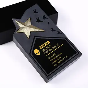 MH-NJ0250ถ้วยรางวัลแผ่นโลหะสีดำความสูง200มม. รูปดาวสีทองแบบเฉพาะบุคคล