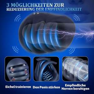 Set Vibratore Elettrico Professionale per Allenamento del Glande Maschile, 10 Modalità di Vibrazione, 100% Impermeabile IPX7, Masturbatore Tascabile Blu - Product Image 3