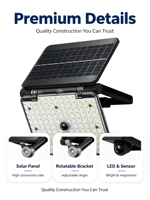 Lampe murale solaire à détecteur de mouvement, lampe de sécurité extérieure, panneau LED SMD, design pliable, batterie rechargeable pour jardin, cour, portail