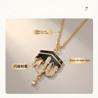 Pendentif transfrontalier en émail goutte d'huile avec lettre arabe, décoration de voiture style mosquée, incrustation de diamants, en métal, fabriqué en Chine, pour l'automobile