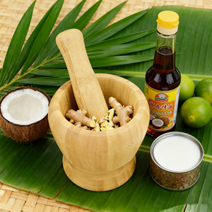 Set Peralatan Dapur Penggiling Kayu Bambu, Mangkuk Jepit <span class=keywords><strong>Mortar</strong></span> dan Alu Bambu Alami - Product Image 3