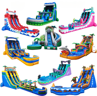 Toboggan gonflable bleu durable de qualité commerciale, 30 pieds, personnalisé, avec piscine et souffleur