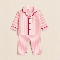 Ensemble pyjama 2 pièces rayé rose pour bébés filles, chemise boutonnée et pantalon, col rabattu, en coton respirant, tenue de printemps