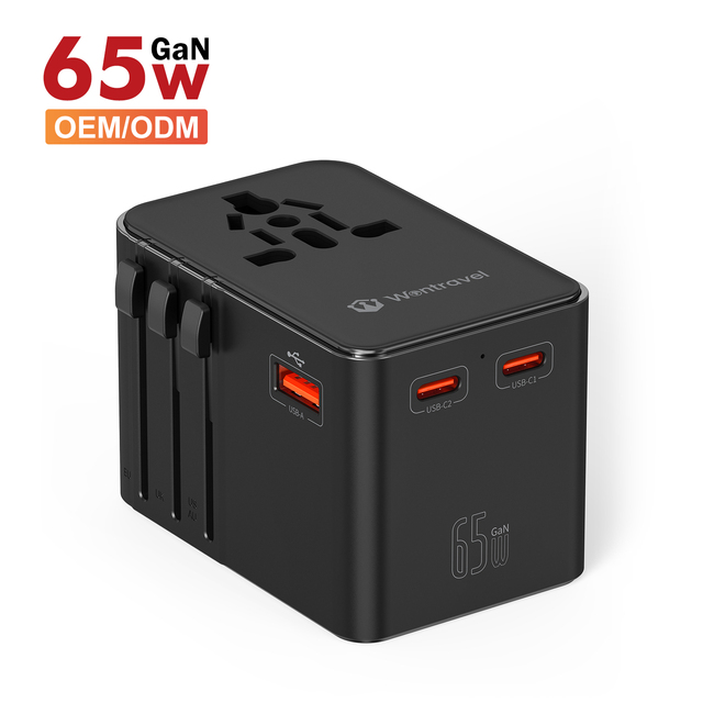 Wontravel GaN Technology Dual Ports 65W Fast Charger PD 3.0 USB Type C Universal Travel Adapter