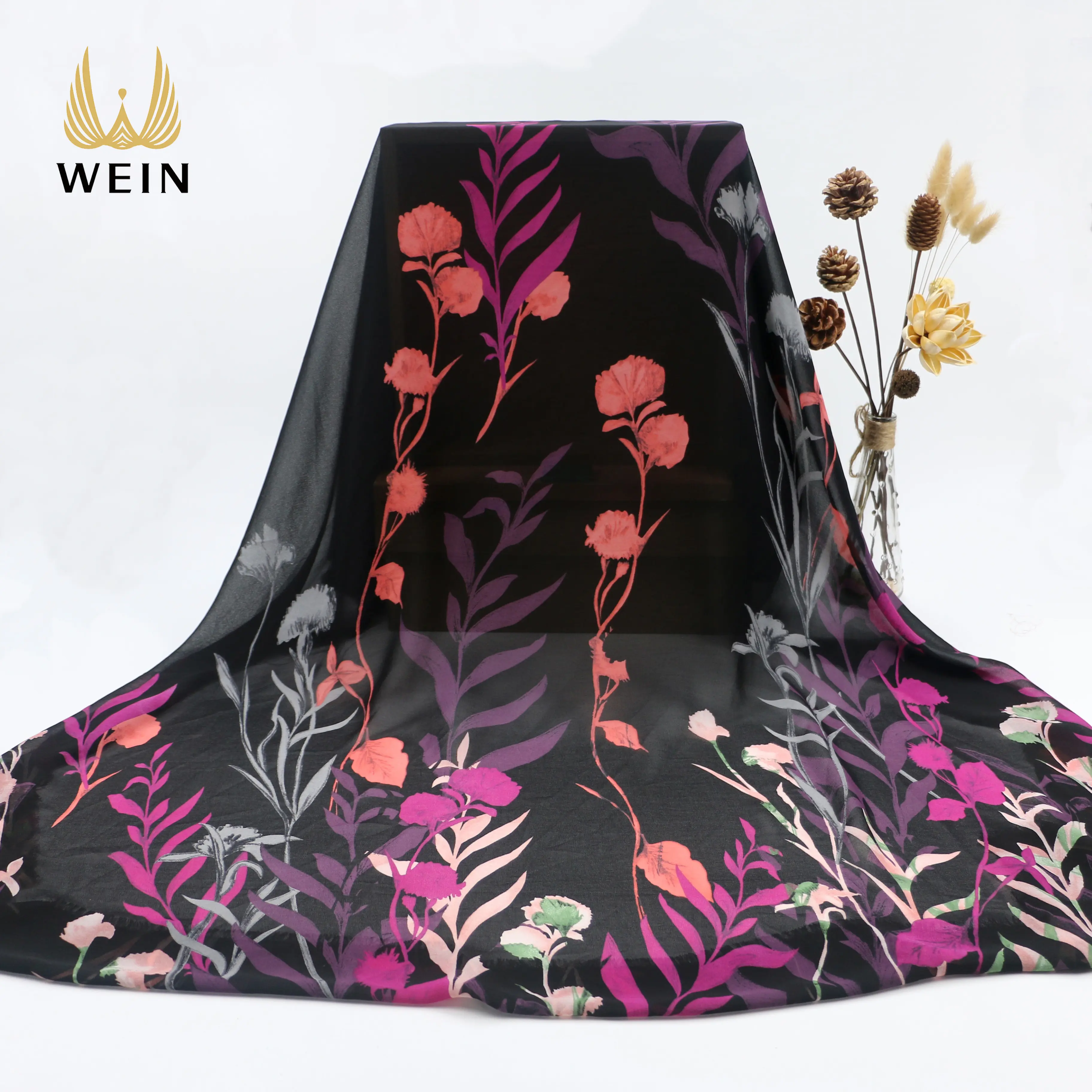 WI-A08 Guaranteed quality and comfortable feel polyester 75D bead chiffon border design printed fabric for garment