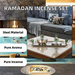 Ensemble de brûleurs d'encens faits à la main en acier inoxydable, style arabe, écologiques et aromatiques, pour la décoration de la maison Ramadan 2026, pour salon et chambre à coucher - Product Image 2