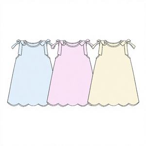 Vestido sin mangas para niñas, personalizado, informal, con estampado de lazos, transpirable, de algodón y elastano, con borde festoneado, para primavera y otoño, ropa al por mayor - Product Image 1