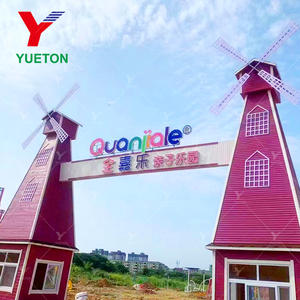 Parque <span class=keywords><strong>infantil</strong></span> sin energía, puerta de molino de viento de <span class=keywords><strong>madera</strong></span> anticorrosión, área escénica, parque de atracciones, taquilla de paisaje - Product Image 5