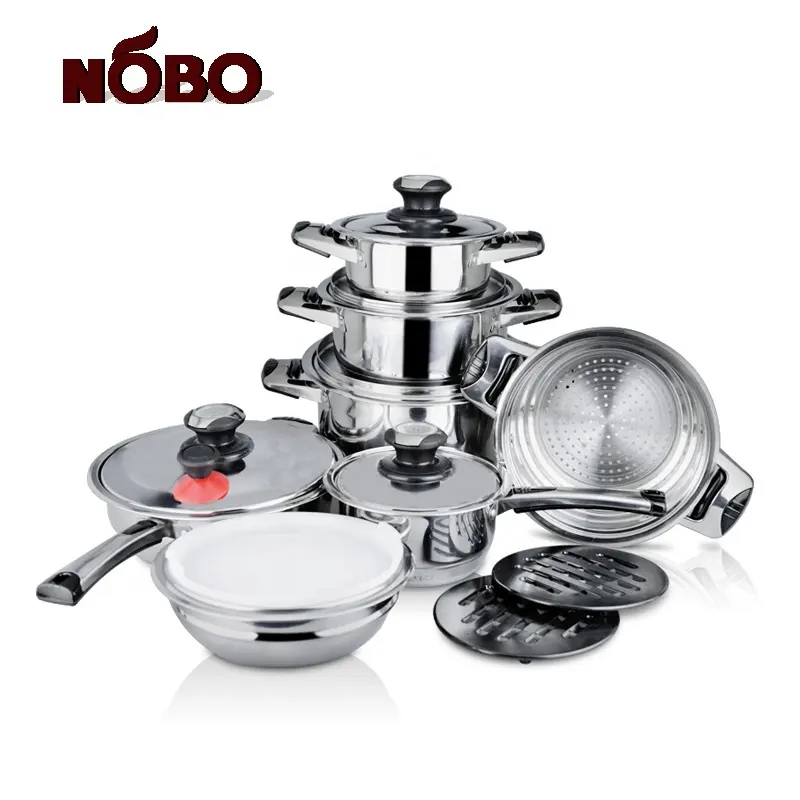 16pcs Kitchen Induction cooking pots and pans set stainless steel cookware set with temperature knob
