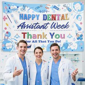 Toile de fond pour la Semaine de la Remise en Valeur des Assistants Dentaires, bleue, avec bannière de remerciement « Happy Dental Assistant Week », pour photomaton - Product Image 3
