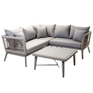 Fábrica al por mayor mejor calidad al aire libre cuerda de aluminio sofá conjuntos cuerda ratán L forma combinación sofá conjuntos muebles al aire libre