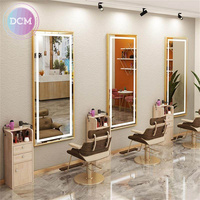Miroir de salon de coiffure support design doré miroir mural décoratif pour salon de coiffure miroirs stations avec lumières LED