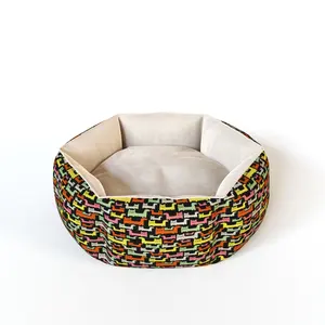 Good Quality Dropshipping Pet Supplies Printed Design Dog Bed Super Soft Anxiety Pet Bed