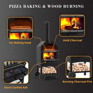 Horno de Pizza <span class=keywords><strong>para</strong></span> Exterior, <span class=keywords><strong>a</strong></span> Leñ<span class=keywords><strong>a</strong></span>, con Cubierta Impermeable, <span class=keywords><strong>Piedra</strong></span> <span class=keywords><strong>para</strong></span> Pizza, Pala <span class=keywords><strong>para</strong></span> Pizza, Acero de 2 Capas con 2 Ruedas - Product Image 3