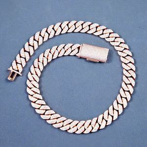 Hip Hop Jewelry Rose Gold 16mm Width Cuban <b>Chain</b> 925 Silver VVS Moissanite <b>Necklace</b> and Bracelet Come with GRA Certificate - Product Image 1