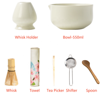 Ensemble de 5 bols à matcha finition mate, fouet à thé Chasen à 100 dents en bambou, support pour Chasen, kit d'outils pour la préparation du matcha pour la cérémonie du thé