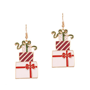 Pendientes colgantes de aleación con esmalte chapado en oro para mujer, joyería de moda linda, 6.2cm, caja de regalo de Navidad - Product Image 2