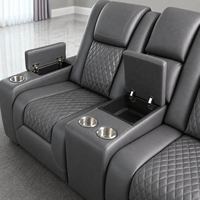 Ensemble de canapés inclinables électriques en cuir avec cadre en bois moderne 3+2+1, éclairage LED, table escamotable, console centrale, porte-gobelets et rangement