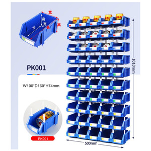 Small warehouse industrial plastic shelf rack stackable organizing storage bins for spare parts in garage and warehouse