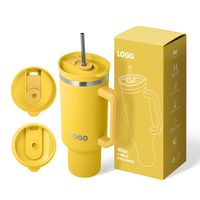 Tumbler Grosir 2025 dengan Gagang dan Tutup Sedotan, Anti Bocor, Ramah Cup Holder, Mug Perjalanan Stainless Steel, Hadiah