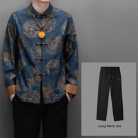Ensemble haut de gamme pour homme, style Tang chinois, col montant, fermeture boutonnée, doublure polaire, chaleur, patchwork en fibre de bambou
