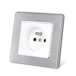 French Wall Socket 16A Russia Spain Gray Stainless Steel Panel Black Grey Electrical Outlet