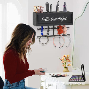 Support de rangement en bois pour sèche-cheveux, organiseur de peignes et d'huiles capillaires pour salle de bain, support pour élastiques et bandeaux - Product Image 3