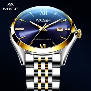 Reloj mecánico automático para hombre, correa de acero inoxidable, cristal de zafiro, esfera redonda, indicador de fecha, reloj de pulsera de negocios - Product Image 2