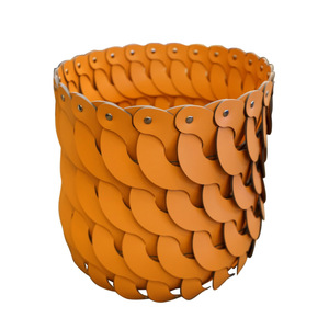 Panier de rangement en cuir tressé de style nordique, panier de rangement de bureau, panier à linge, pot de fleurs rond tressé artistique - Product Image 1