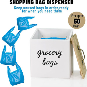 Support de sac d'<span class=keywords><strong>épicerie</strong></span> en bois de style ferme organisateur de sac en plastique mural avec couvercle pour sacs poubelle ménagers - Product Image 3
