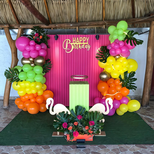 Kit de 90 Globos de Látex en Verde Oliva, Rosa Intenso, Naranja y Dorado con Temática Tropical Hawaiana para Fiestas de Cumpleaños, Playa y Piscina de Verano - Product Image 5