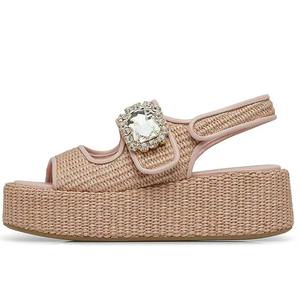 Sandales à semelle épaisse et plate pour femmes, avec bride arrière et boucles, tige tressée, mules d'été à bout ouvert, chaussures compensées à plateforme pour filles - Product Image 4