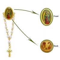 Chapelet en perles d'imitation avec breloques Vierge Marie, Jésus, Saint Michel, broches plaquées argent et pendentif croix pour enfants