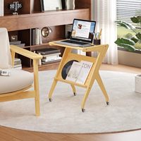 Bambus-Beistelltisch mit Bücherregal Sofa-Seitentisch TV-Tisch mit Rollen Eckregal Aufbewahrung Couchtisch Wohnzimmermöbel