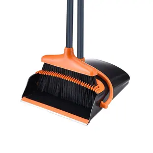 Strongest upright standing dust pan with extendable broomstick broom and dustpan set