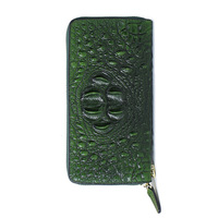 Portefeuille long en cuir de vachette pleine fleur à motif crocodile, pochette élégante pour femme, étui de téléphone en cuir véritable, style vintage